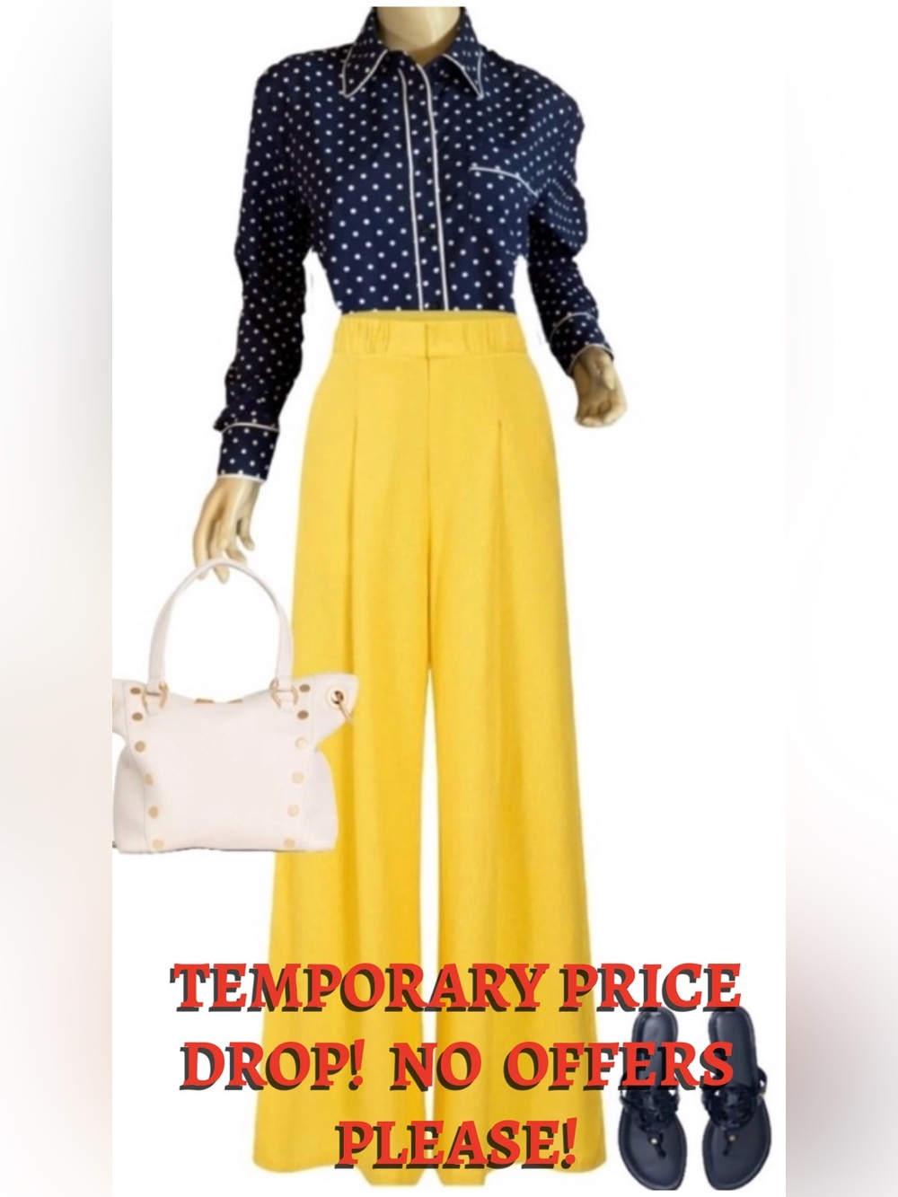 LAUREN RALPH LAUREN NAVY BLUE W/WHITE POLKA DOTS BUTTON DOWN SHIRT (M)